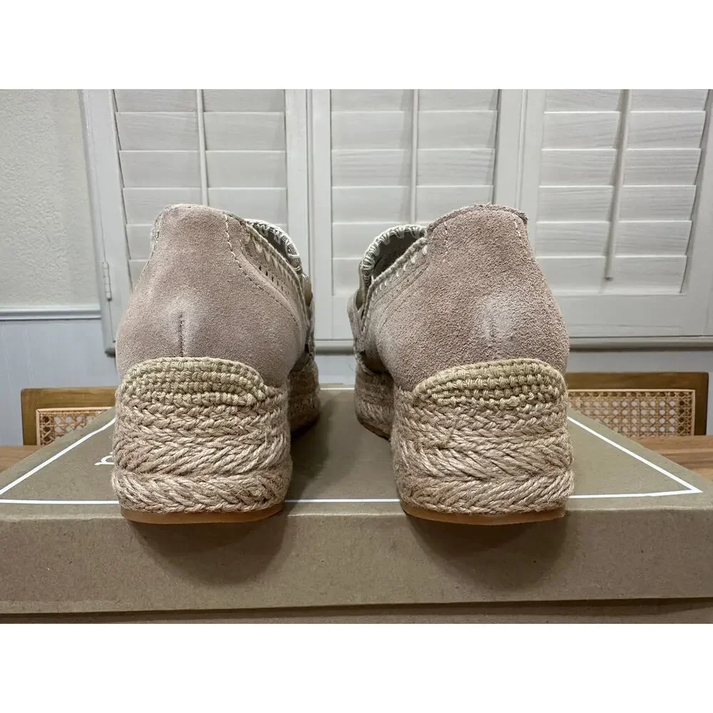 Dolce Vita Jhenee Espadrille Perforated Taupe Suede Sz 8 NIB Chunky Chain Detail - Picture 10 of 14